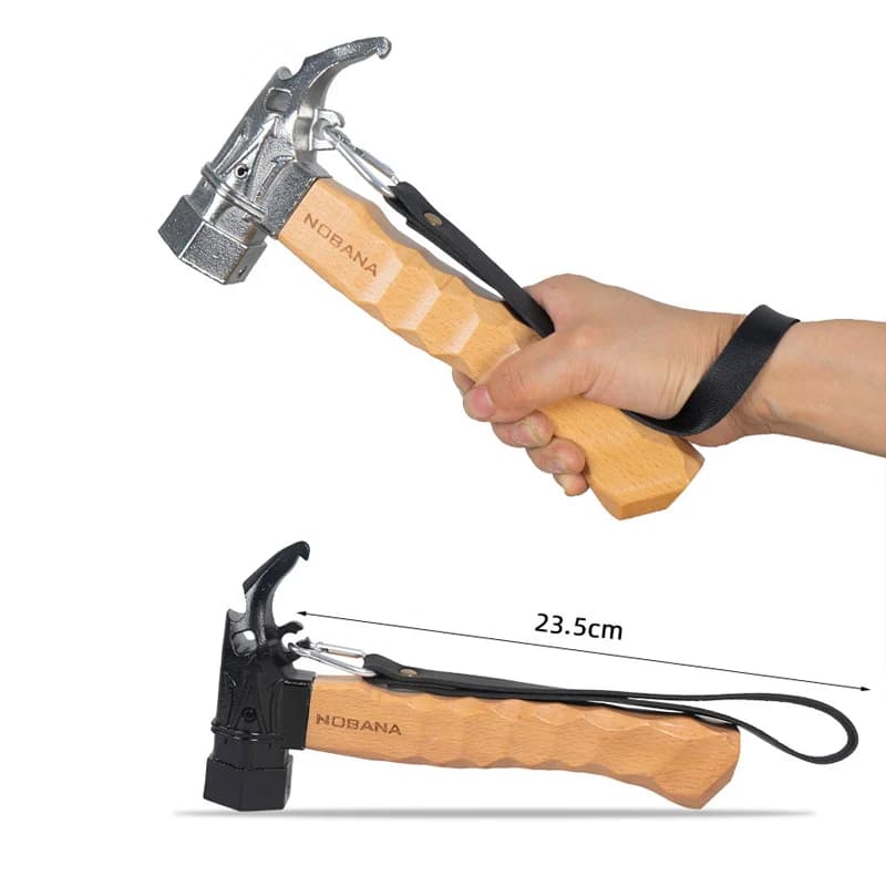 Camping Hammer - Stainless Steel Tool with Wooden Handle