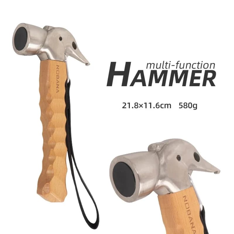 Camping Hammer - Stainless Steel Tool with Wooden Handle - image 2