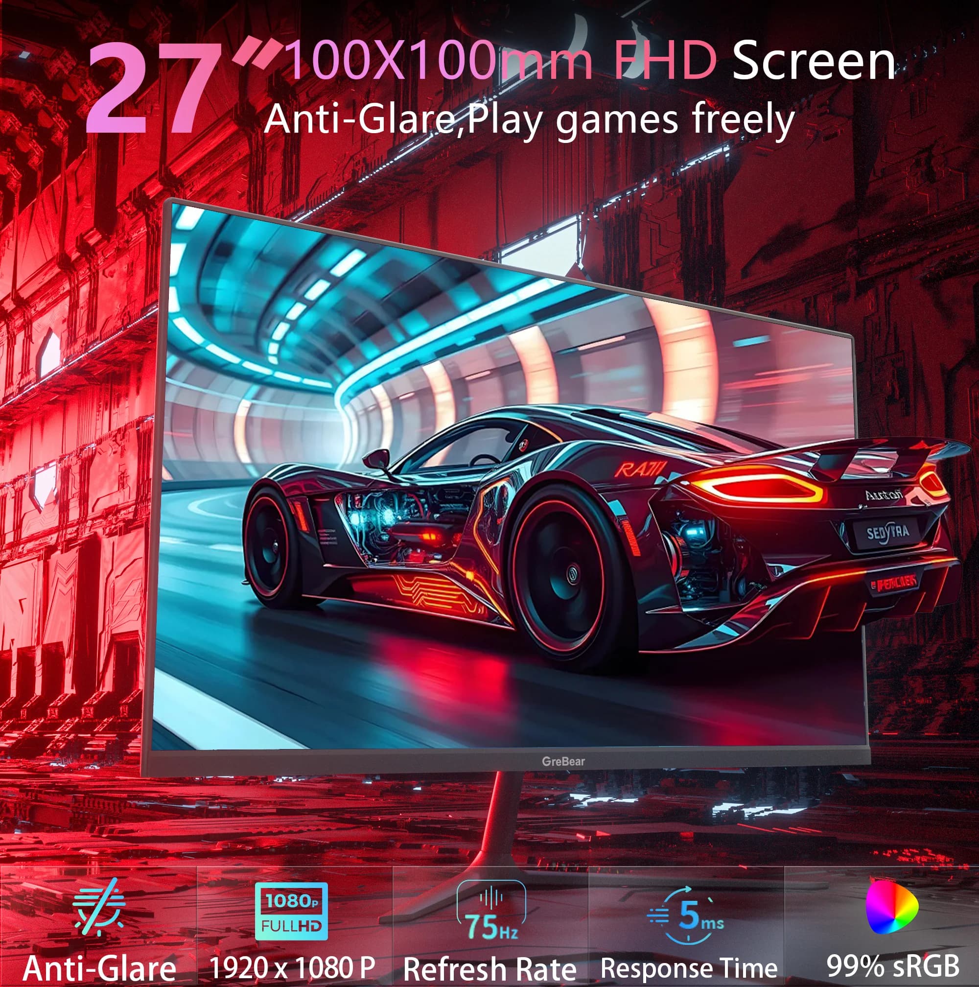 GreBear 27-inch FHD 1080p IPS Computer Monitor