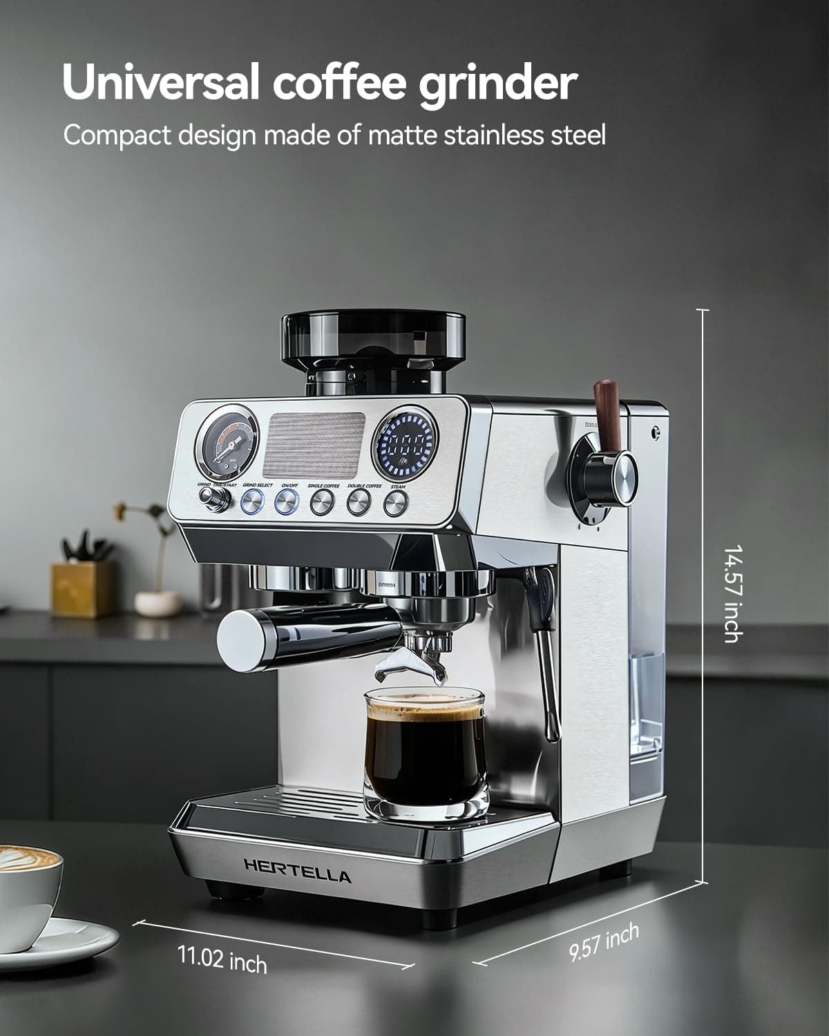 HERTELLA 20-Bar Espresso Machine with Built-in Grinder - image 5