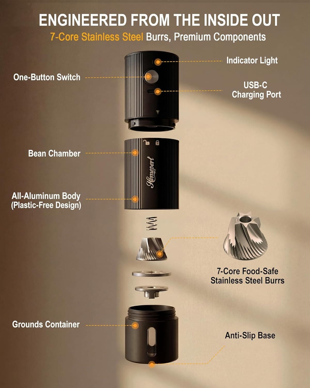 Portable Electric Coffee Grinder with Rechargeable Battery & Precision Settings - image 2