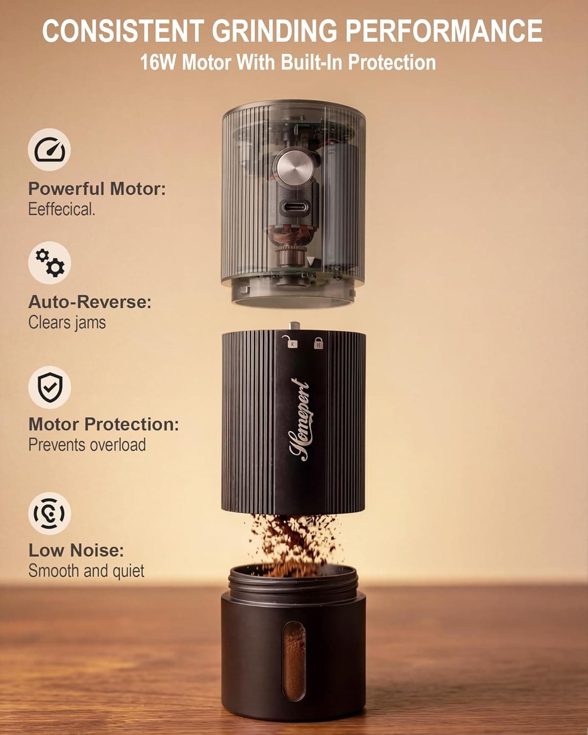 Portable Electric Coffee Grinder with Rechargeable Battery & Precision Settings - image 4