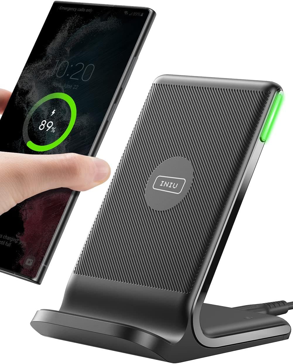 INIU 15W Fast Wireless Charger with Adaptive Light & Safety Features