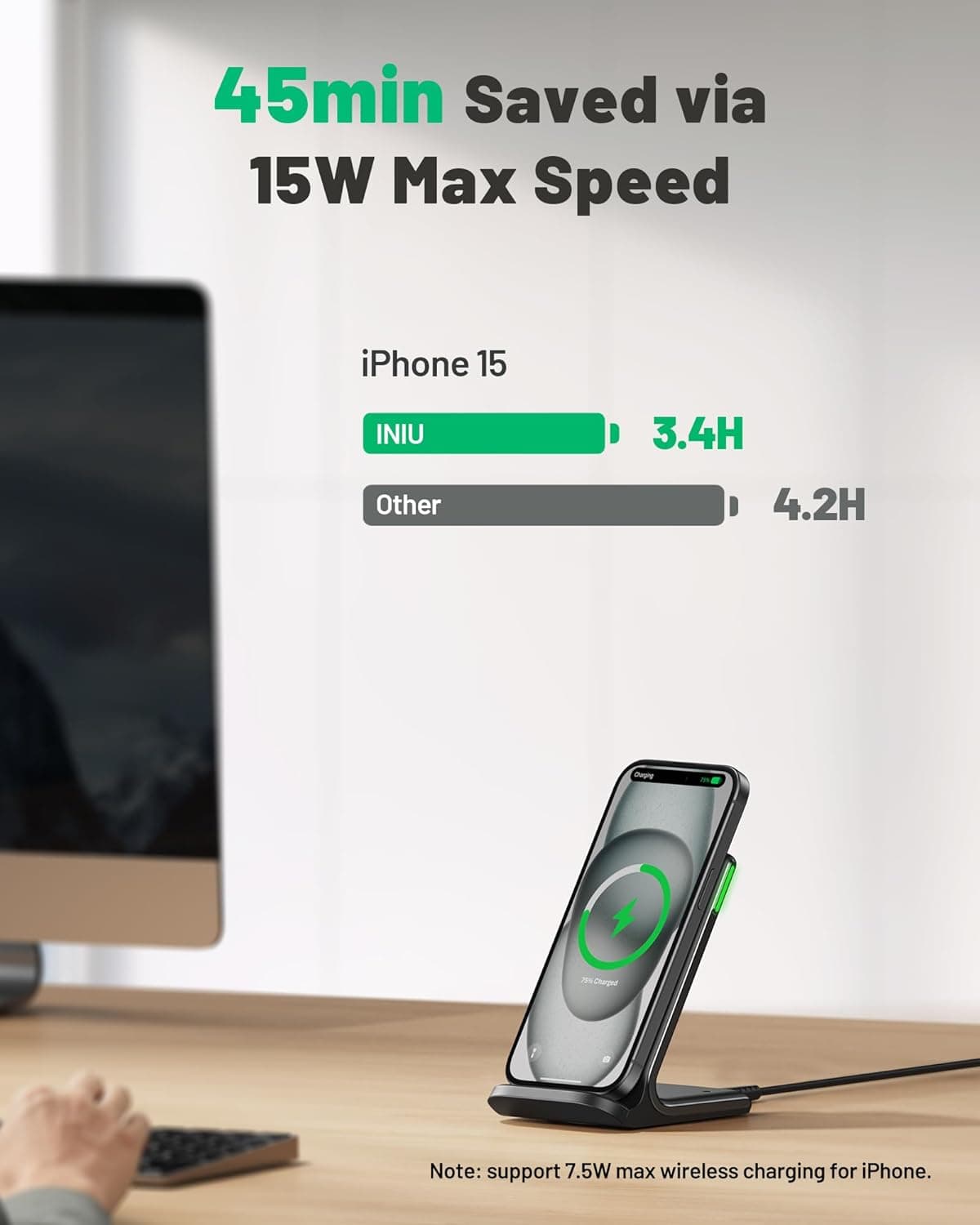 INIU 15W Fast Wireless Charger with Adaptive Light & Safety Features - image 2