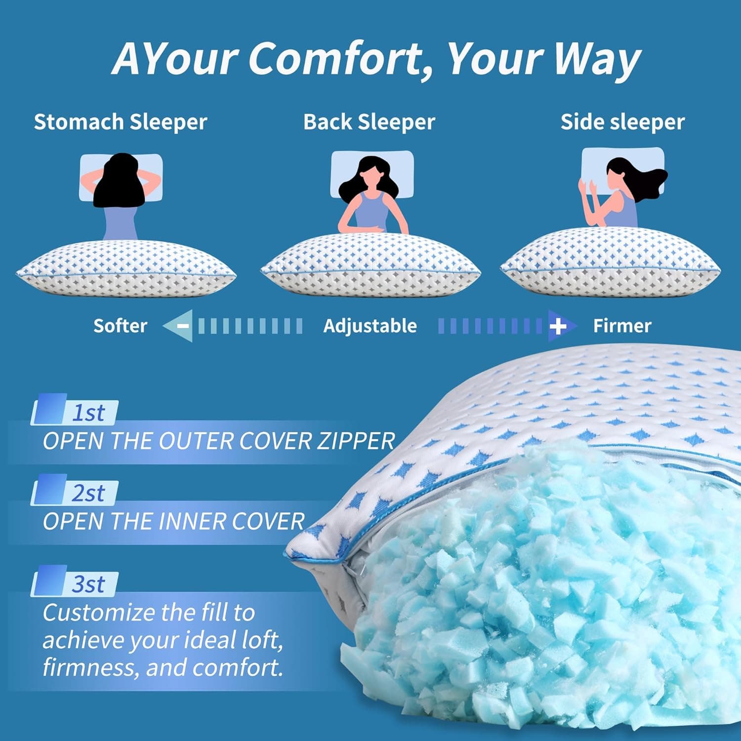 Adjustable Memory Foam Pillows for Customized Comfort – King Size 2 Pack - image 5