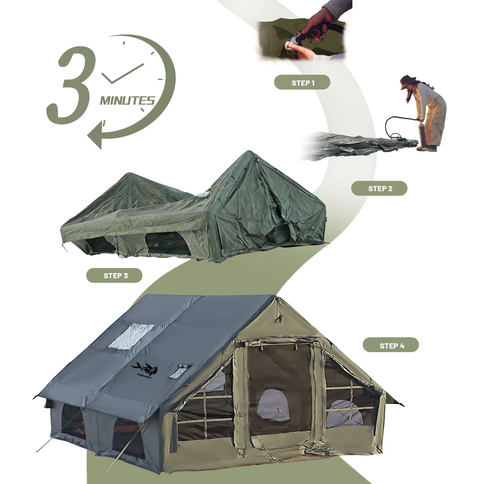 Pakicetus Inflatable Camping Tent - Family of 4-8 - image 3