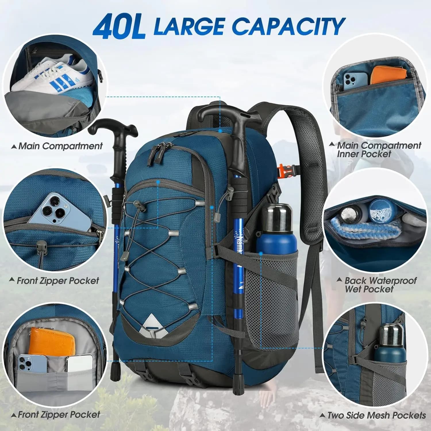 RAINSMORE 40L Lightweight Hiking Backpack for Outdoor Adventures