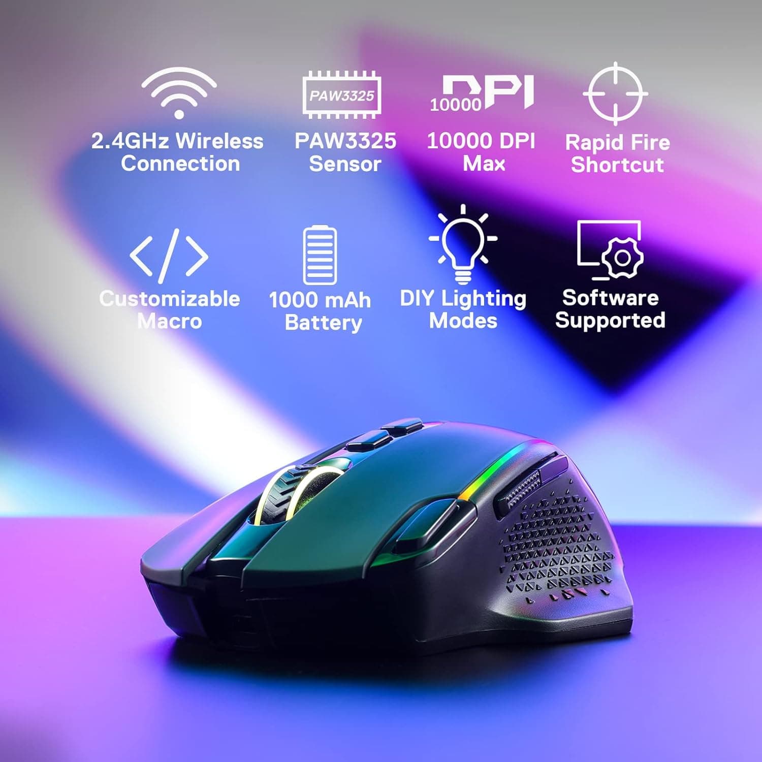 Redragon M810 Pro Wireless Gaming Mouse - 10,000 DPI, RGB - image 3
