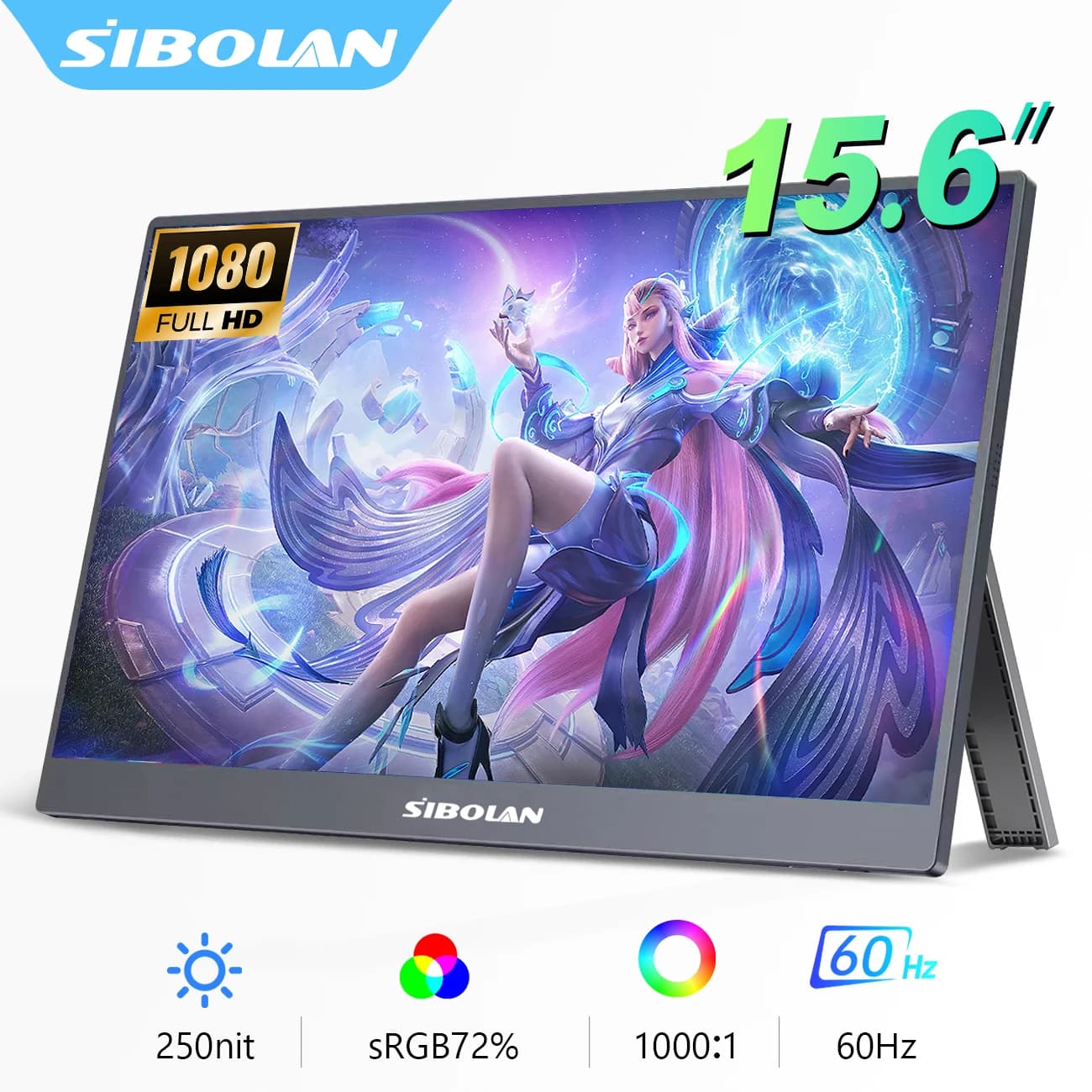 SIBOLAN 15.6-Inch Portable Monitor - Perfect for Gaming & Travel