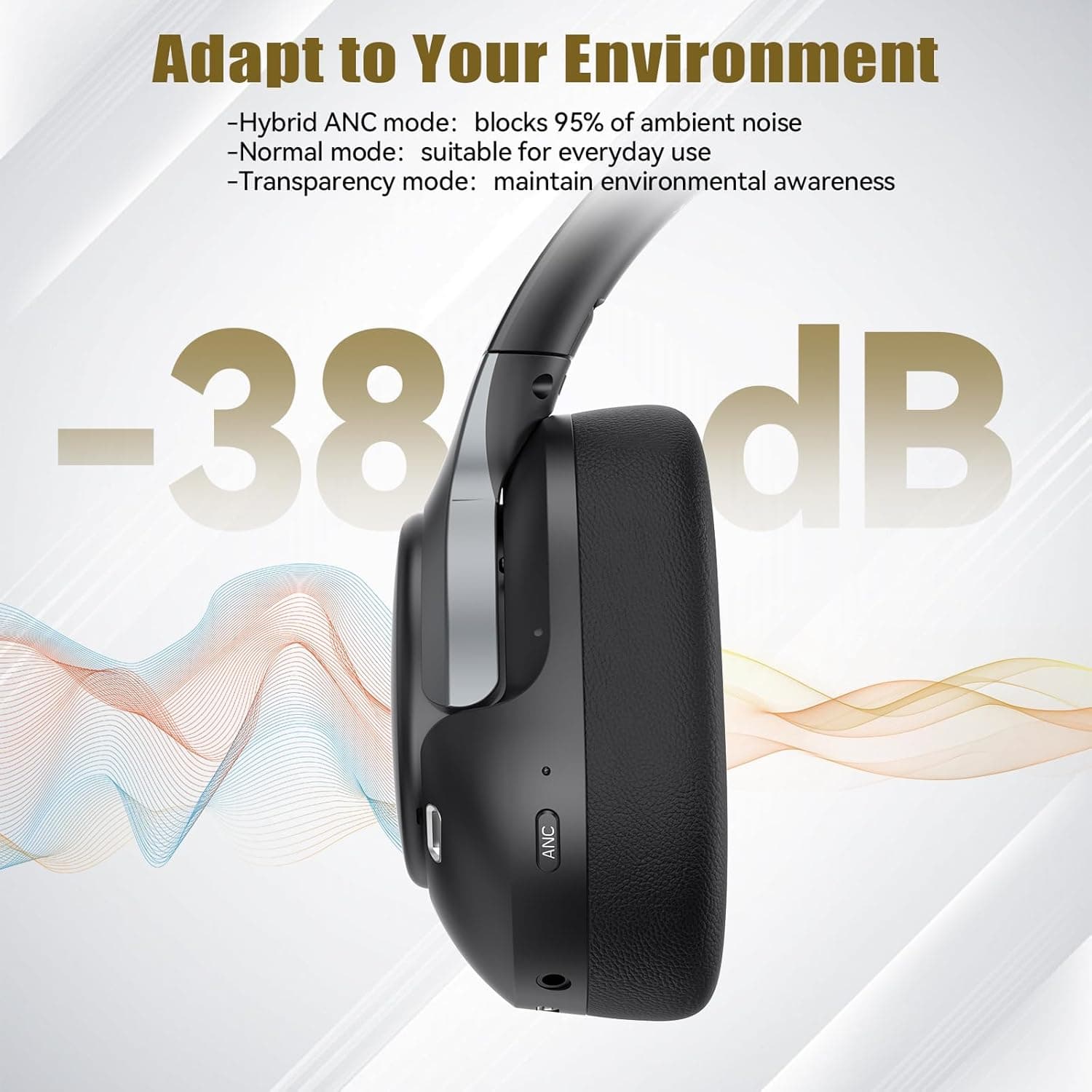 TECKNET Hybrid Active Noise Cancelling Headphones - Black - image 3