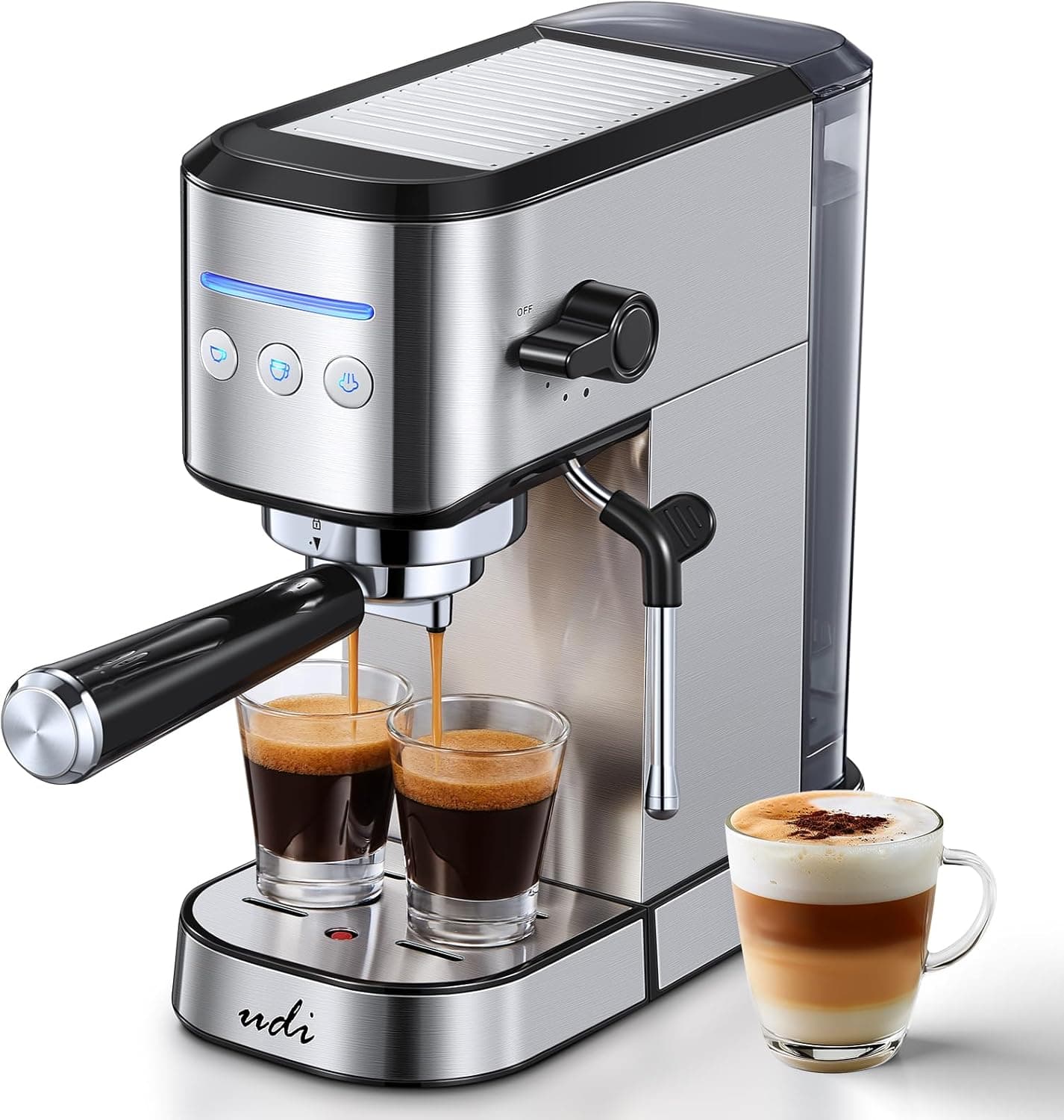 Compact UDI Espresso Maker with Milk Frother