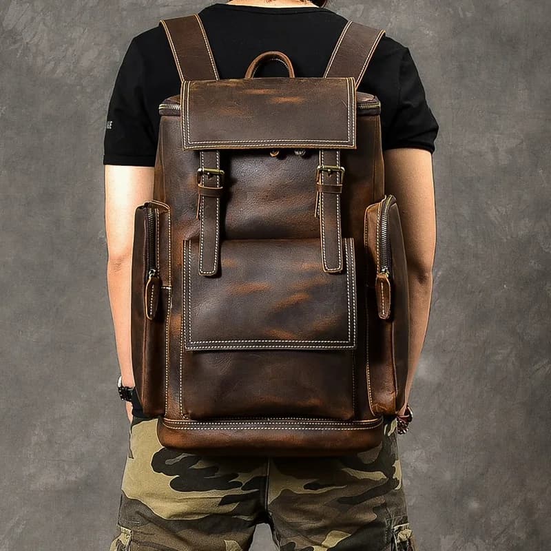 Vintage Crazy Horse Leather Backpack for Men