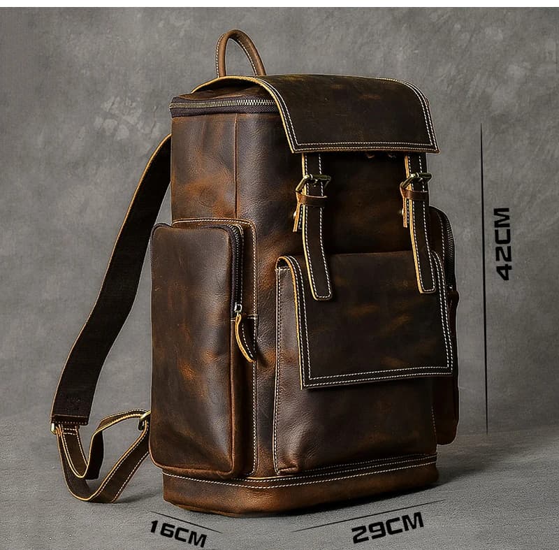 Vintage Crazy Horse Leather Backpack for Men - image 2