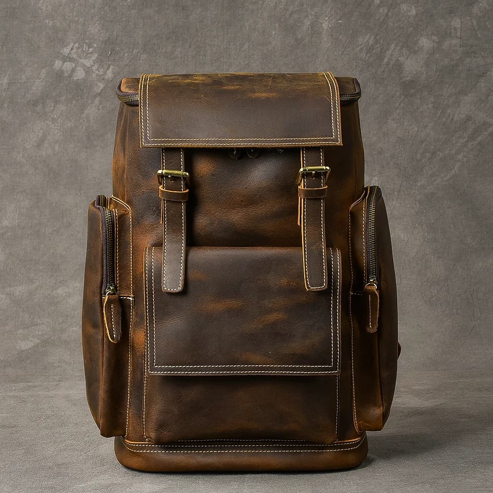 Vintage Crazy Horse Leather Backpack for Men - image 3