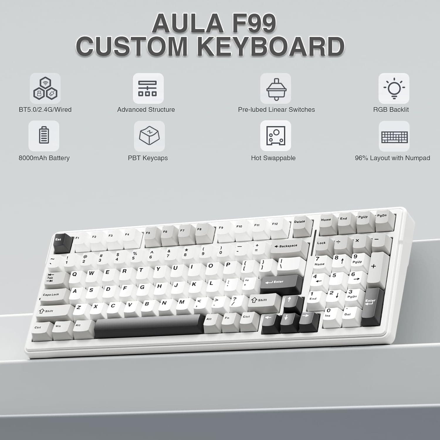 AULA F99 tri-mode wireless mechanical keyboard with 96% layout - image 2