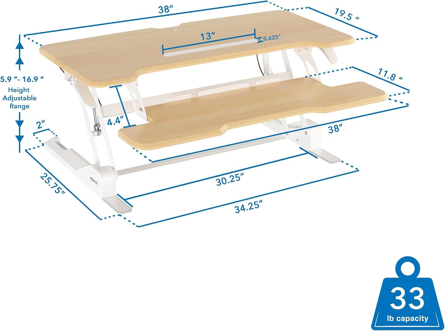 Mount-It! 38-Inch Standing Desk Converter for Dual Monitors - image 3