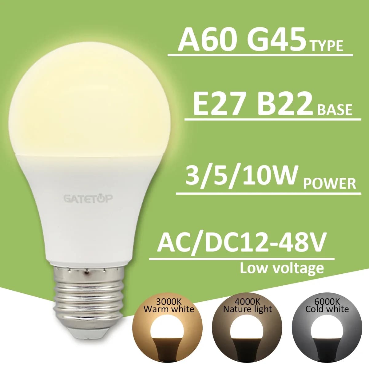 Low Voltage LED Light Bulb E27 B22 12V-48V