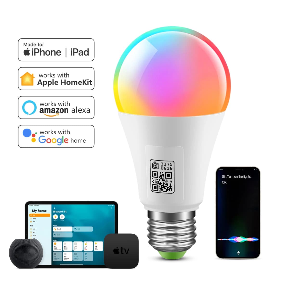 MFI Certified Smart Wifi Light Bulb E27 Multicolour - image 2