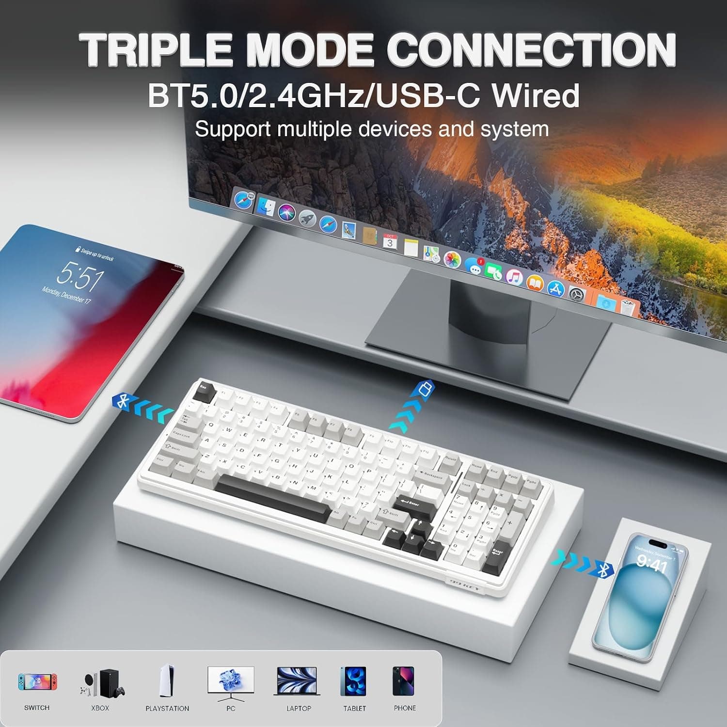 AULA F99 tri-mode wireless mechanical keyboard with 96% layout - image 3