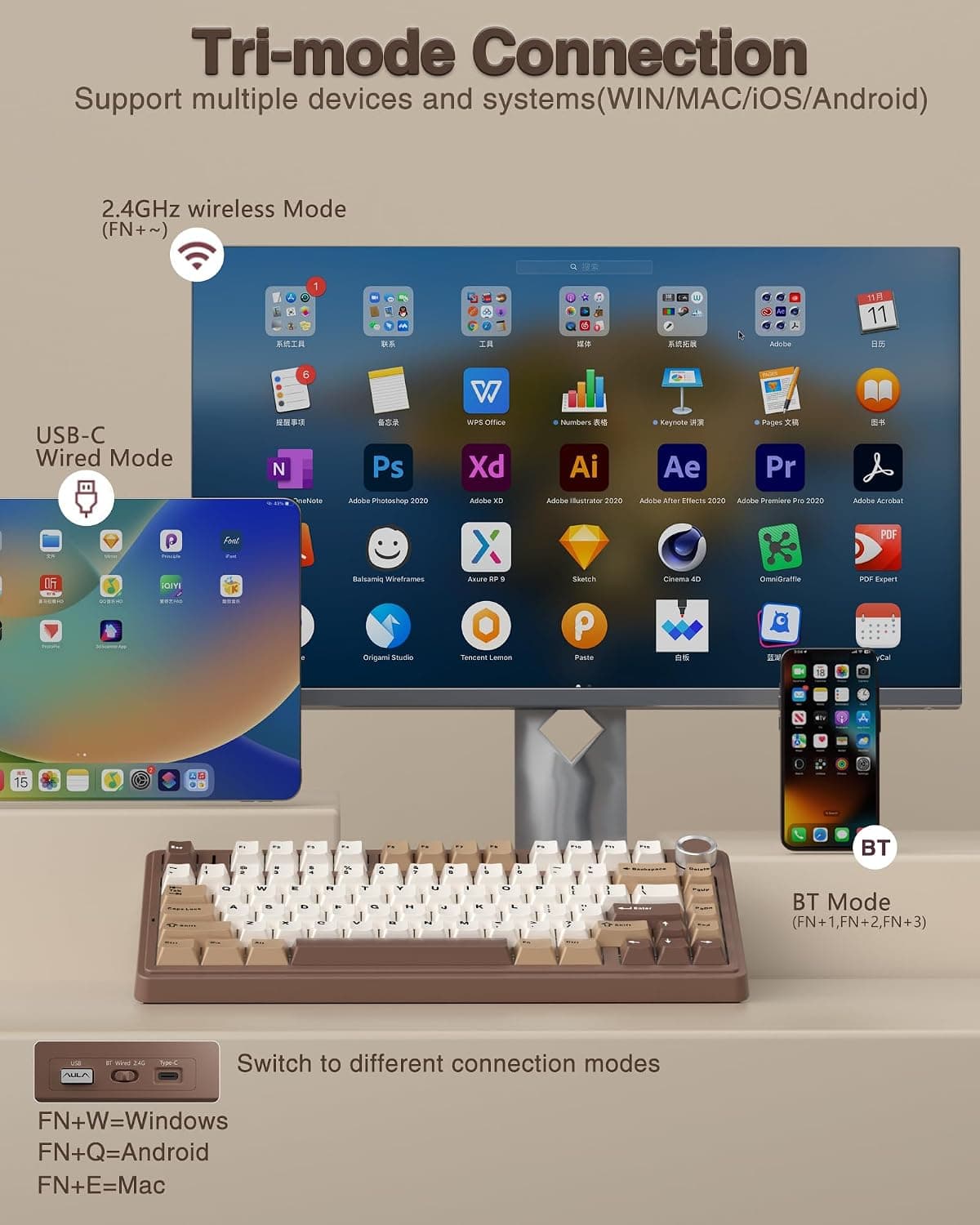 AULA F75 75% Wireless Mechanical Keyboard with Linear Switches - image 3
