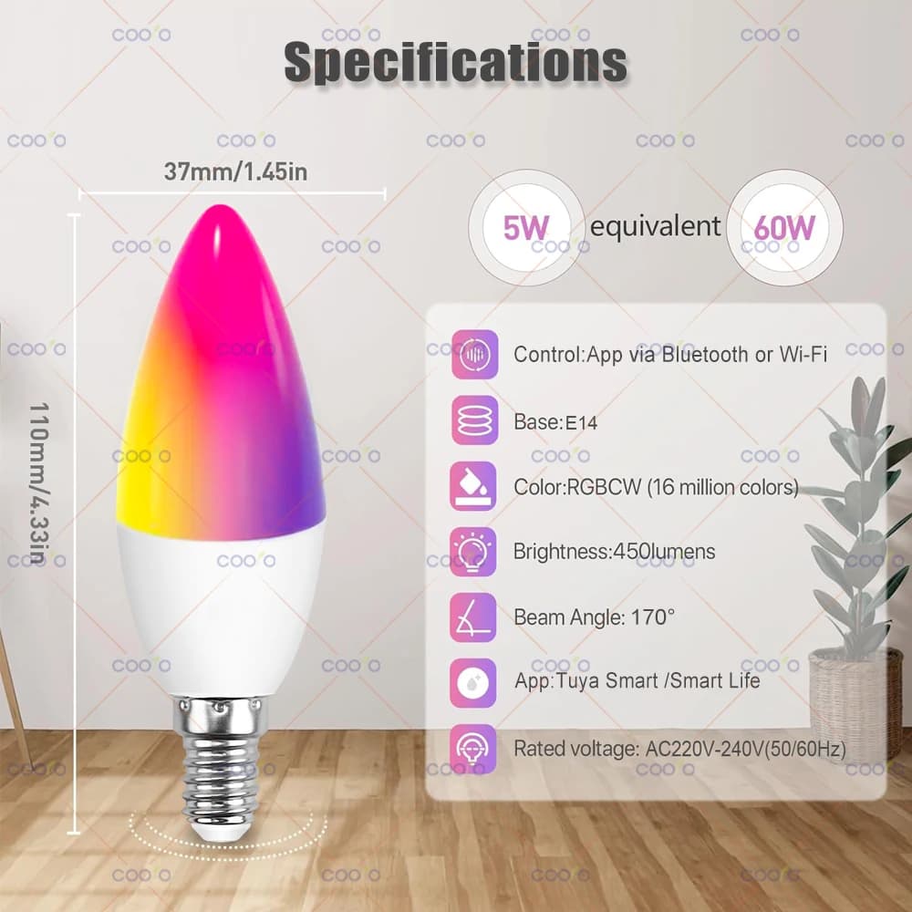 Tuya E14 Candle Lamp Smart Bulb for Alexa - image 2