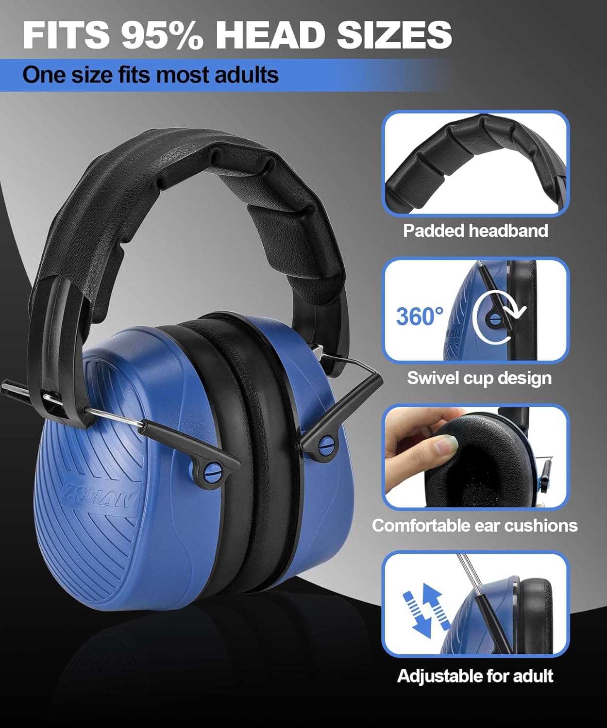 ZOHAN 019 Noise Cancelling Hearing Protection Earmuffs - image 3