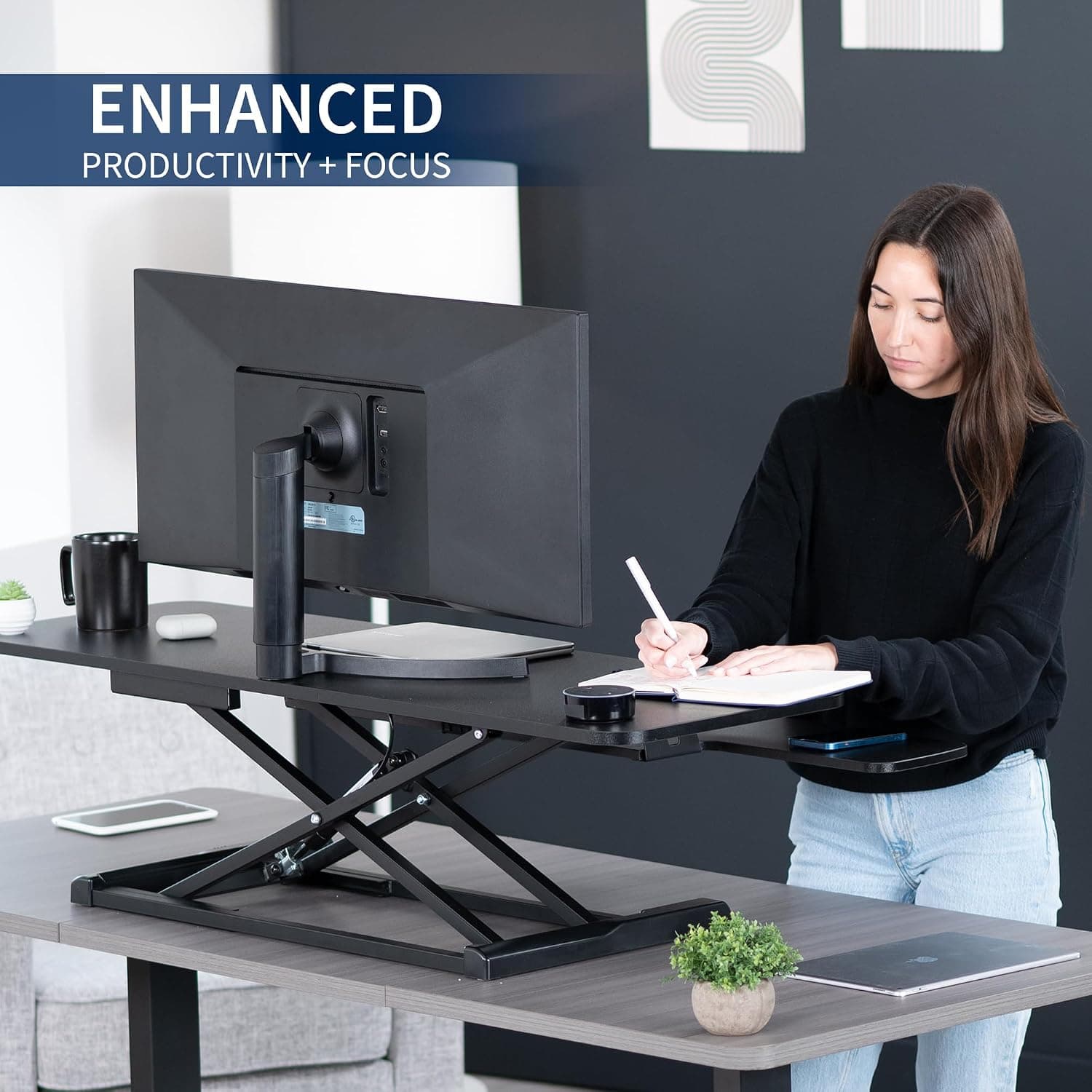 VIVO 48-inch standing desk converter with keyboard tray - image 4