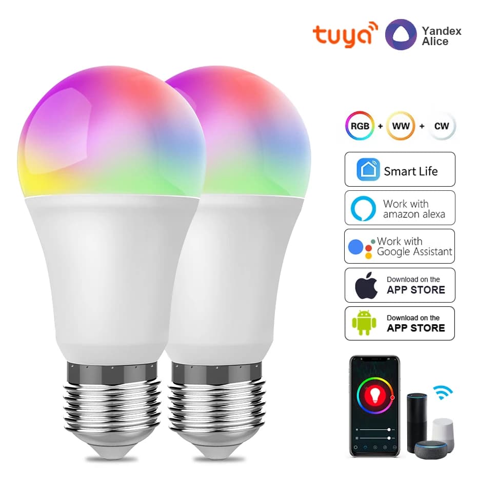 Smart LED Light Bulbs E27 TUYA RGB+White+Warm