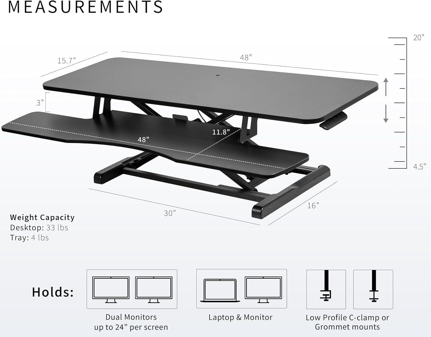 VIVO 48-inch standing desk converter with keyboard tray - image 3