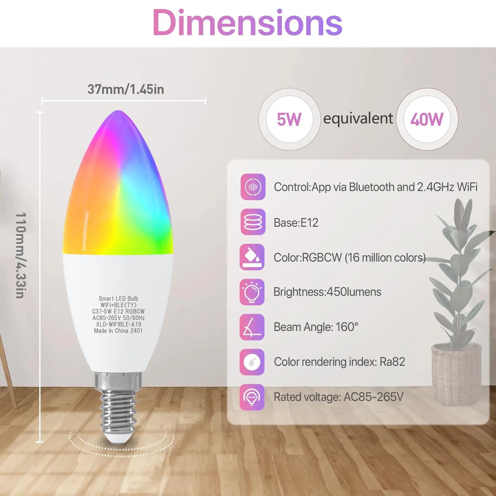Smart Light Bulbs WiFi & Bluetooth E12 4-Pack - image 2