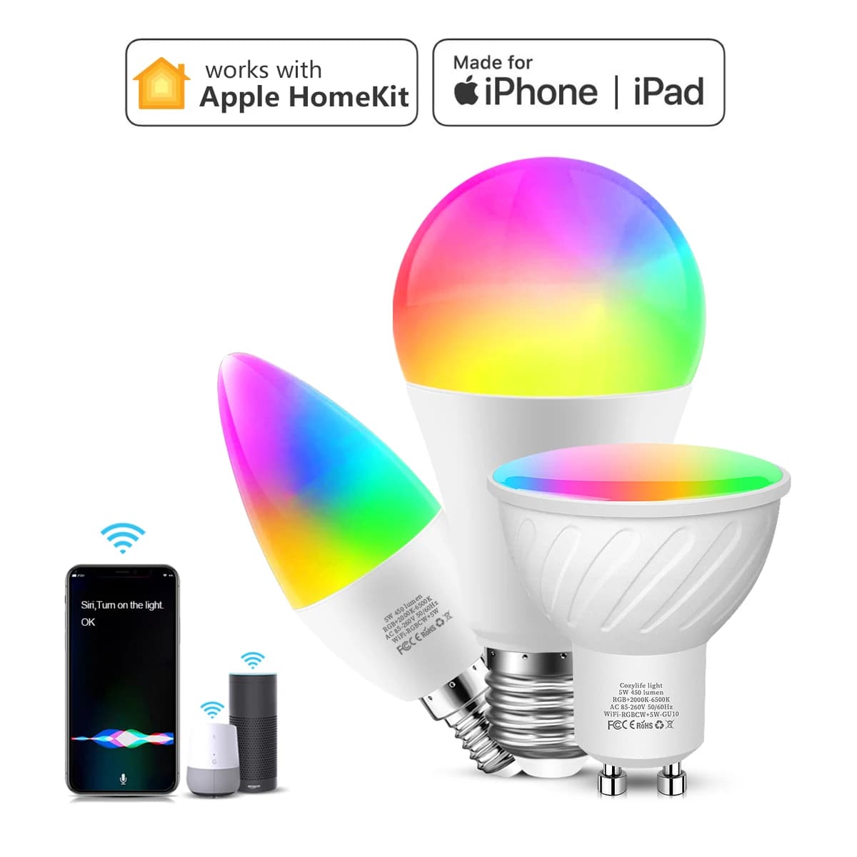 Genuine MFI Certified Smart LED Light Bulb GU10 E14 E27
