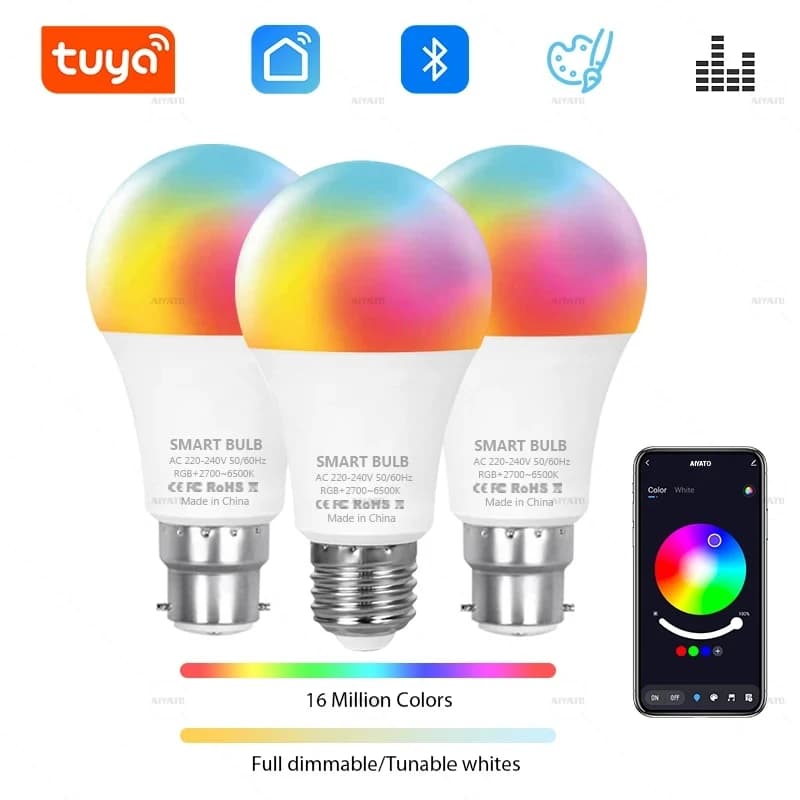 Smart Life APP Tuya LED Bulb Dimmable E27 B22 15W 18W