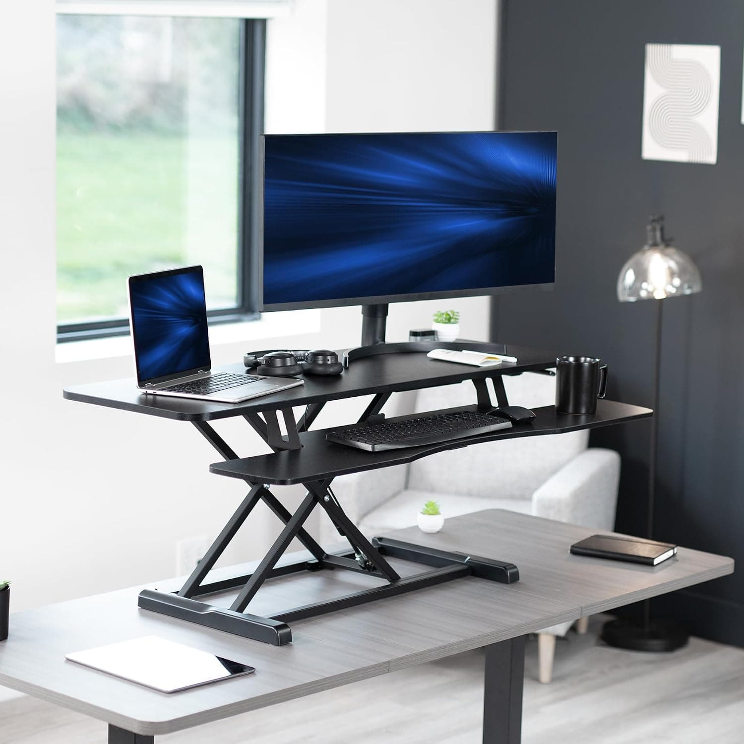 VIVO 48-inch standing desk converter with keyboard tray - image 2