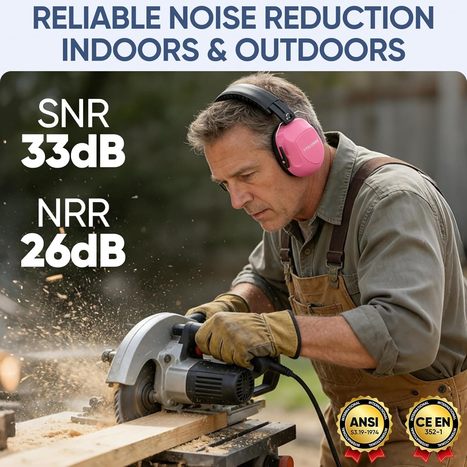 TICONN Adjustable Noise Cancelling Safety Earmuffs for Adults - image 2