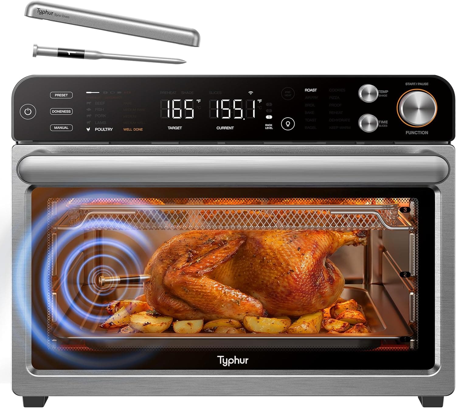 Typhur Sync countertop air fryer toaster oven with probe