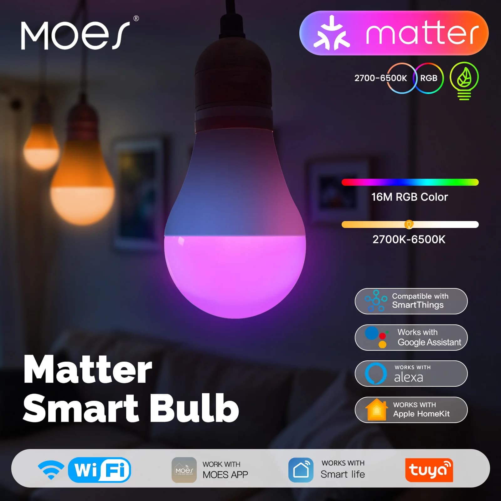 MATTER WIFI Smart LED Bulb Dimmable 14W RGB C+W E27