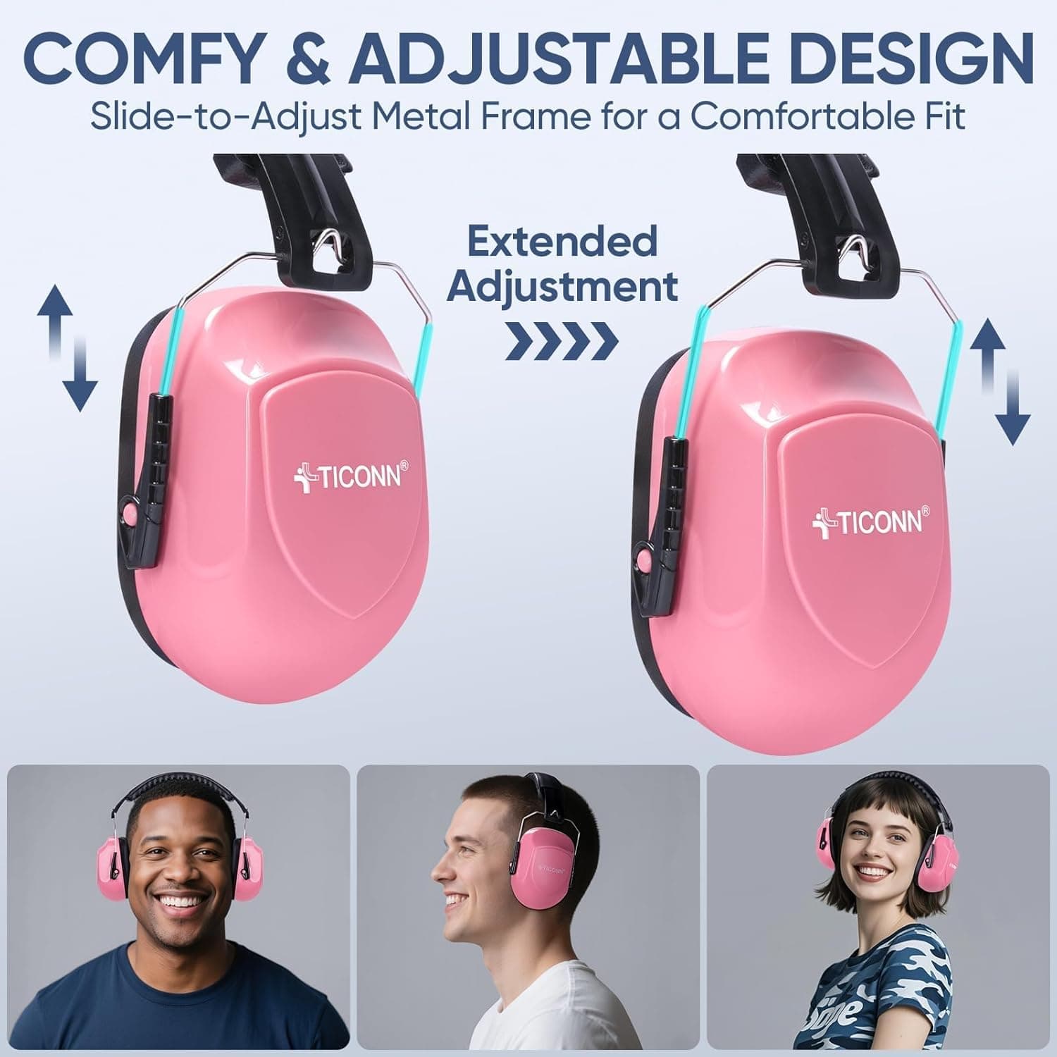 TICONN Adjustable Noise Cancelling Safety Earmuffs for Adults - image 3