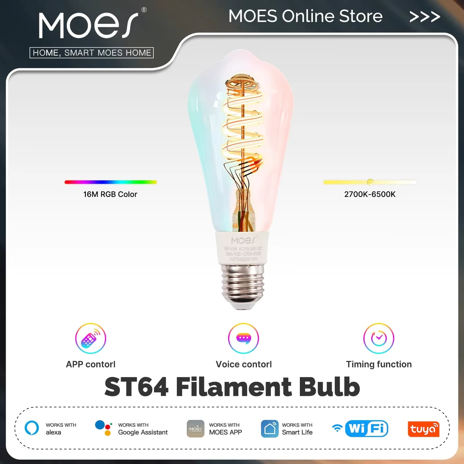 MOES Smart ST64 Edison LED Light Bulbs