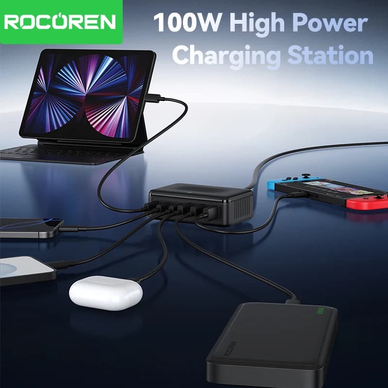 Rocoren 100W 6-Port GaN Desktop Charger Power Station - image 3