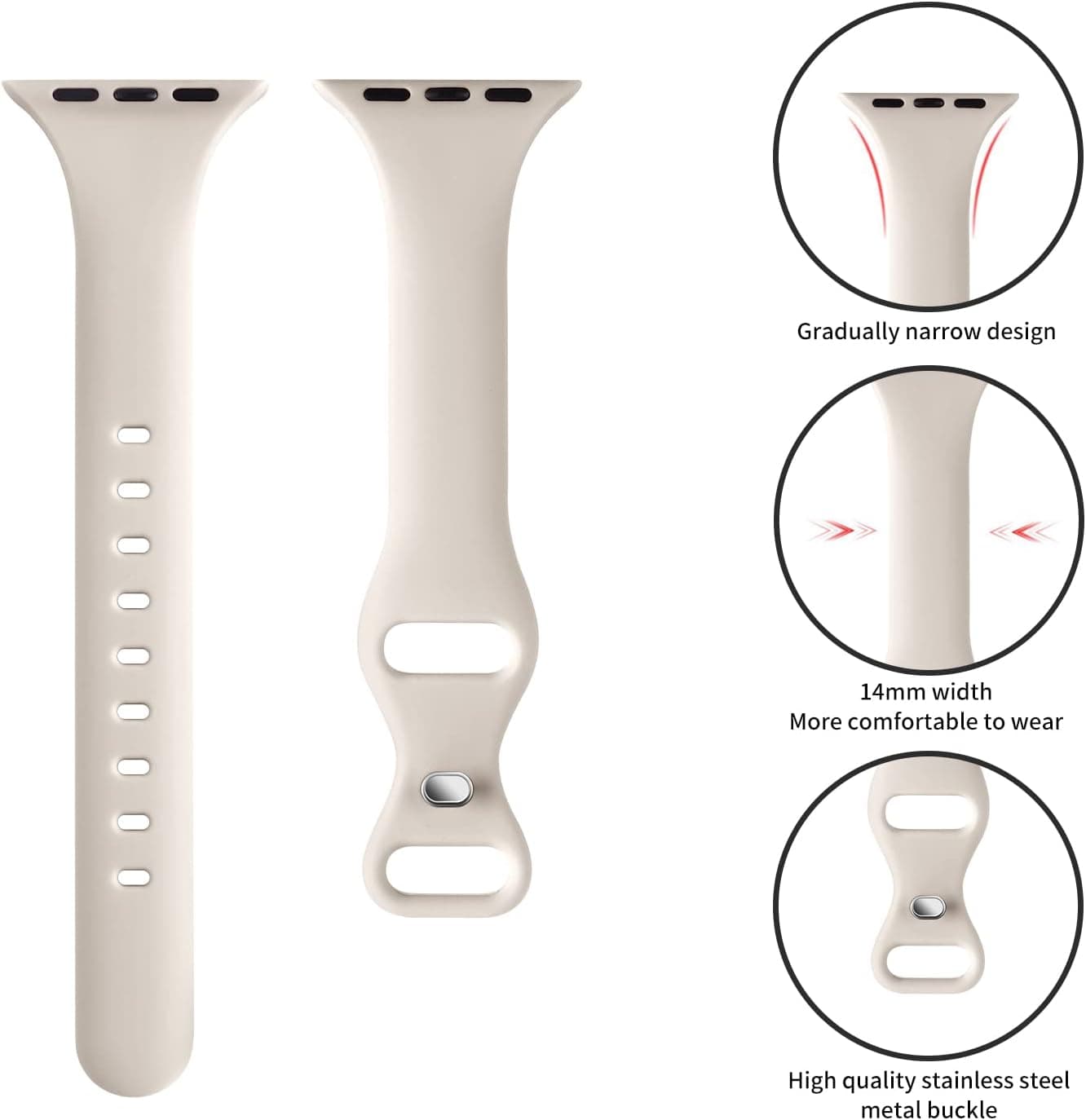 Slim Silicone Replacement Strap for Apple Watch - Starlight - image 3