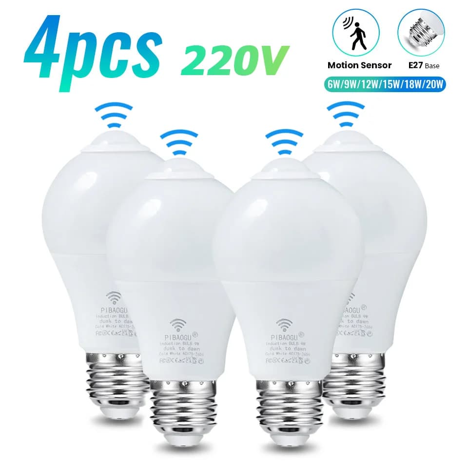 LED E27 Radar Motion Sensor Light Bulb 4PCS Set