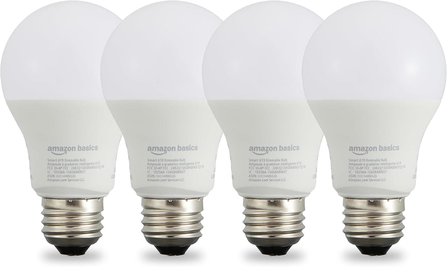 Amazon Basics Smart A19 LED Light Bulb - 4-Pack