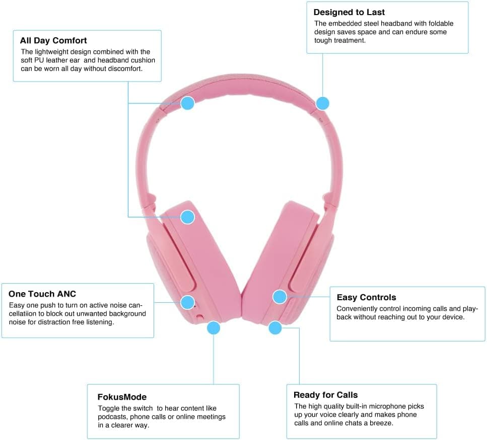 ONANOFF Made for Amazon ANC Bluetooth Headphones in Pink - image 5